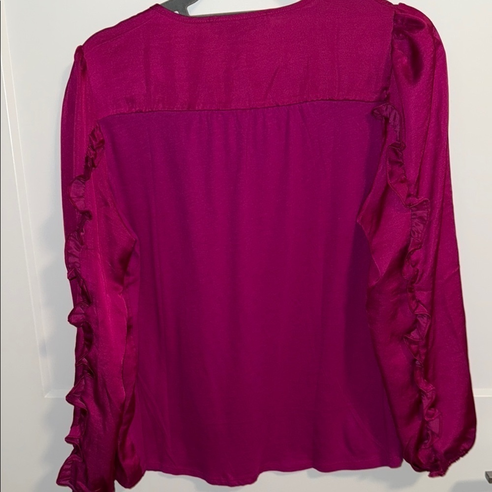 NWOT - LOFT Pink Embellished Long Sleeve Blouse - Medium petite - Picture 6 of 7